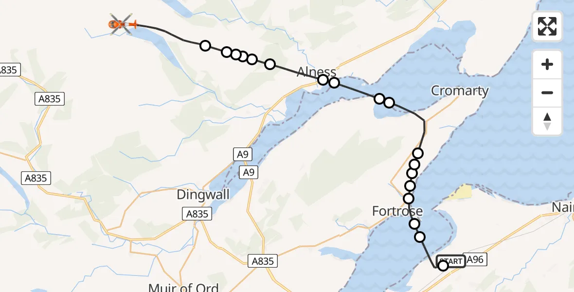 Flight route Coastguard Helicopter Inverness Airport - Highland, 30 July 2026, 16:14