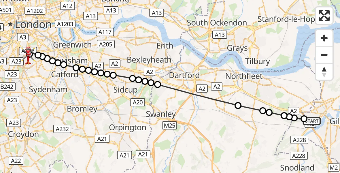 Flight route Air Ambulance Helicopter Strood - Kings College London Hospital, 30 July 2026, 16:19
