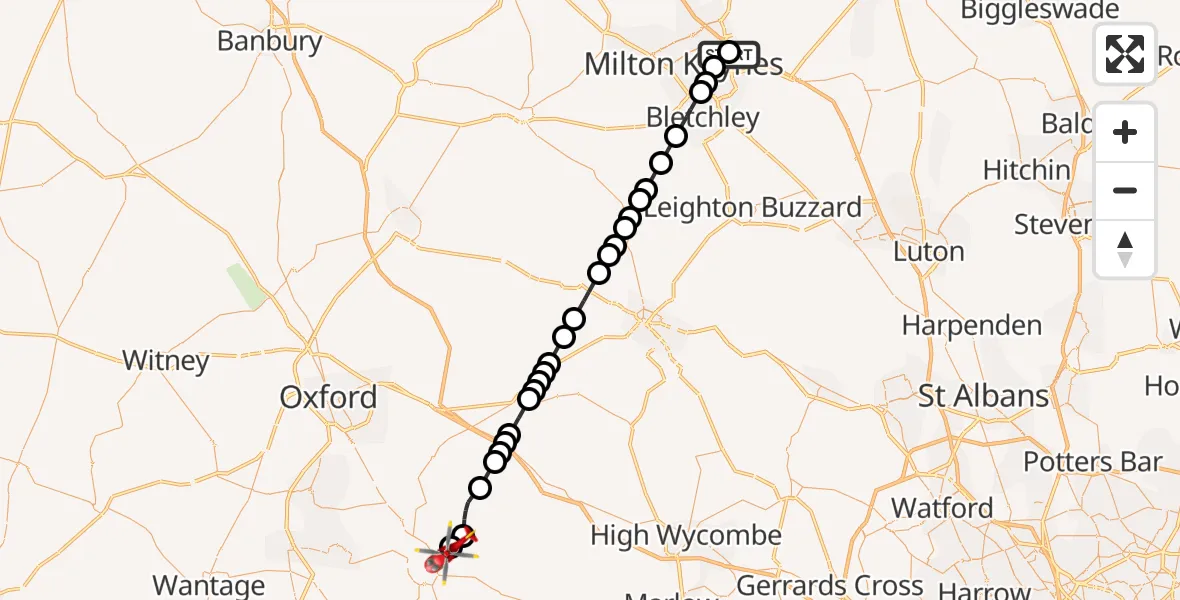 Flight route Air Ambulance Helicopter Brook Furlong - RAF Benson, 30 July 2026, 16:31