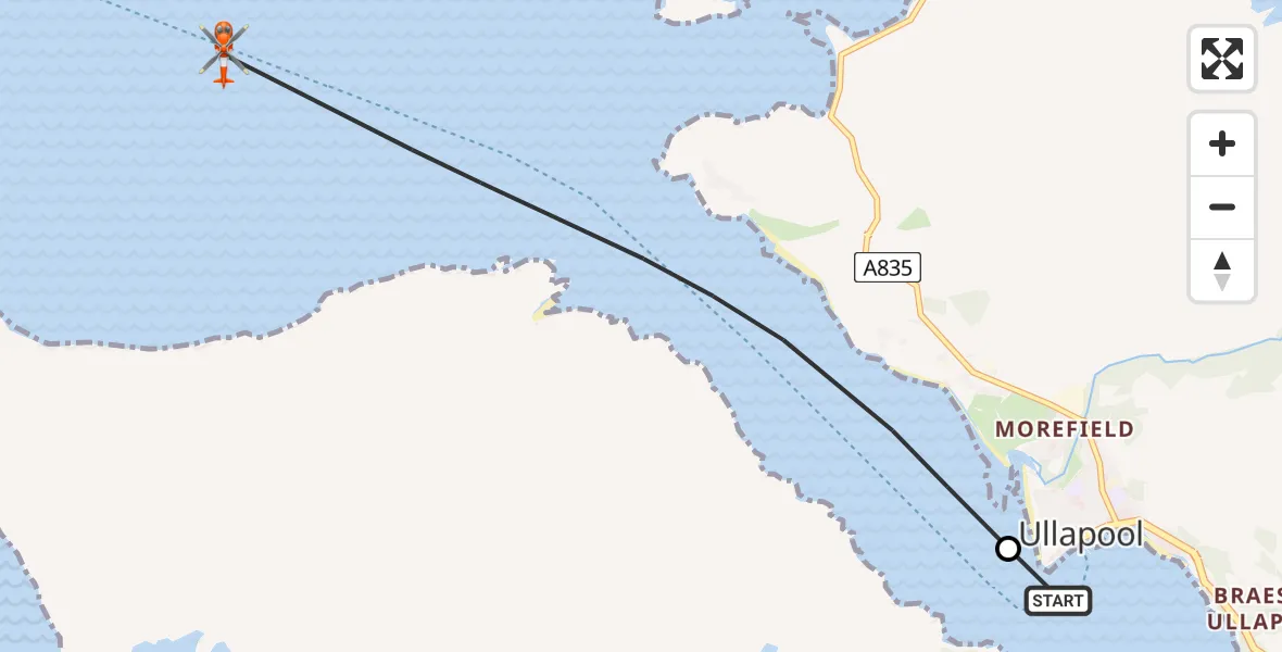 Flight route Coastguard Helicopter Ullapool - Inner Seas, 30 July 2026, 16:42