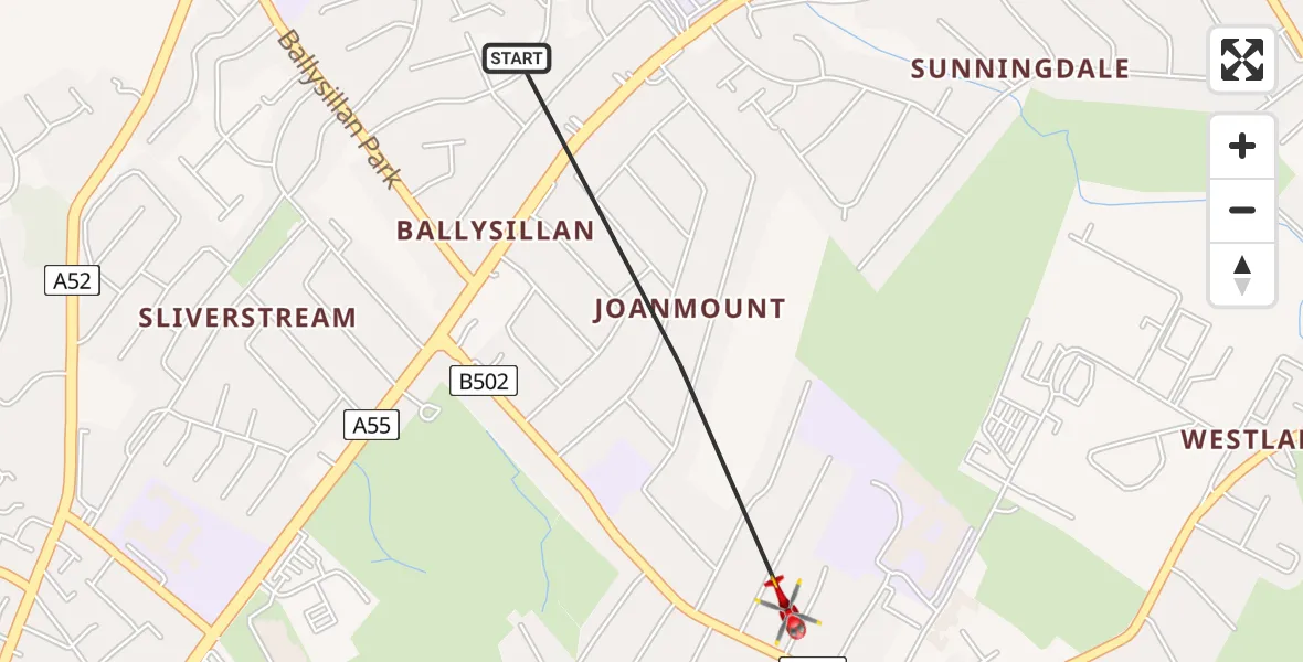 Flight route Air Ambulance Helicopter Belfast City District - Belfast City District, 30 July 2026, 17:08