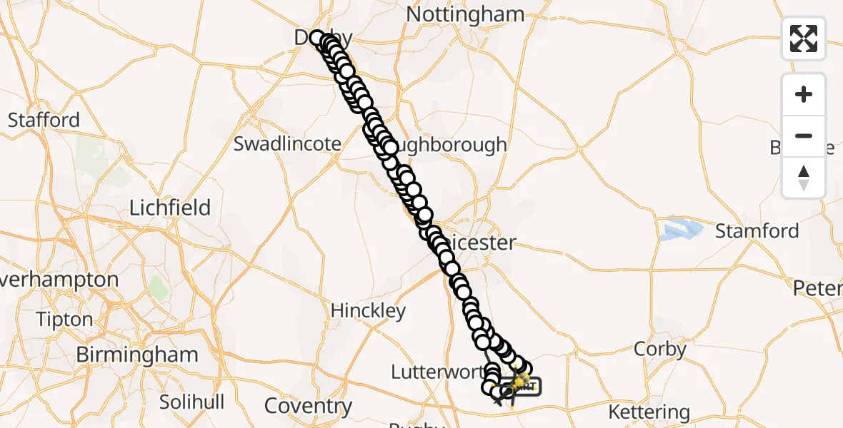 Flight route Police Helicopter Sibbertoft - Harborough, 30 July 2026, 17:17