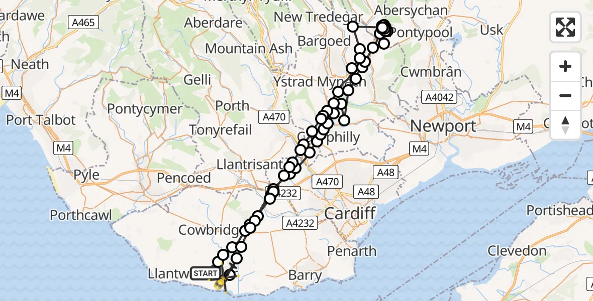 Flight route Police Helicopter Boverton - MOD St Athan, 30 July 2026, 17:22