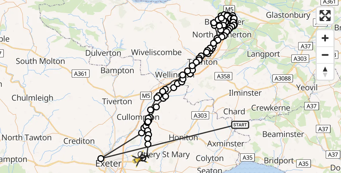 Flight route Police Helicopter Thorncombe - Rockbeare, 30 July 2026, 18:06