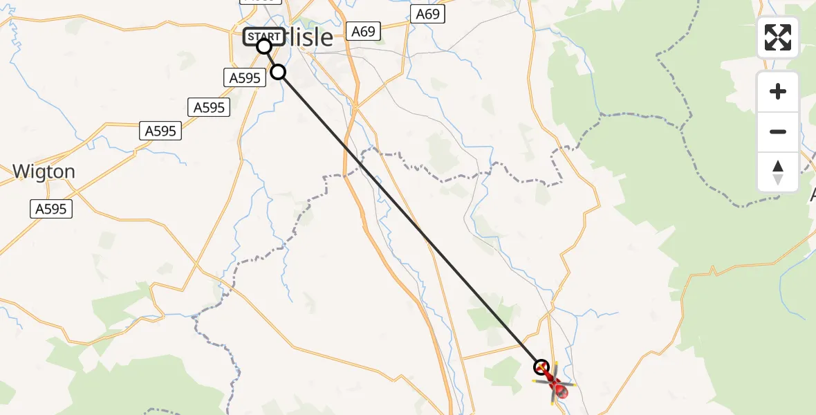 Flight route Air Ambulance Helicopter Carlisle General - Great Salkeld, 30 July 2026, 18:22