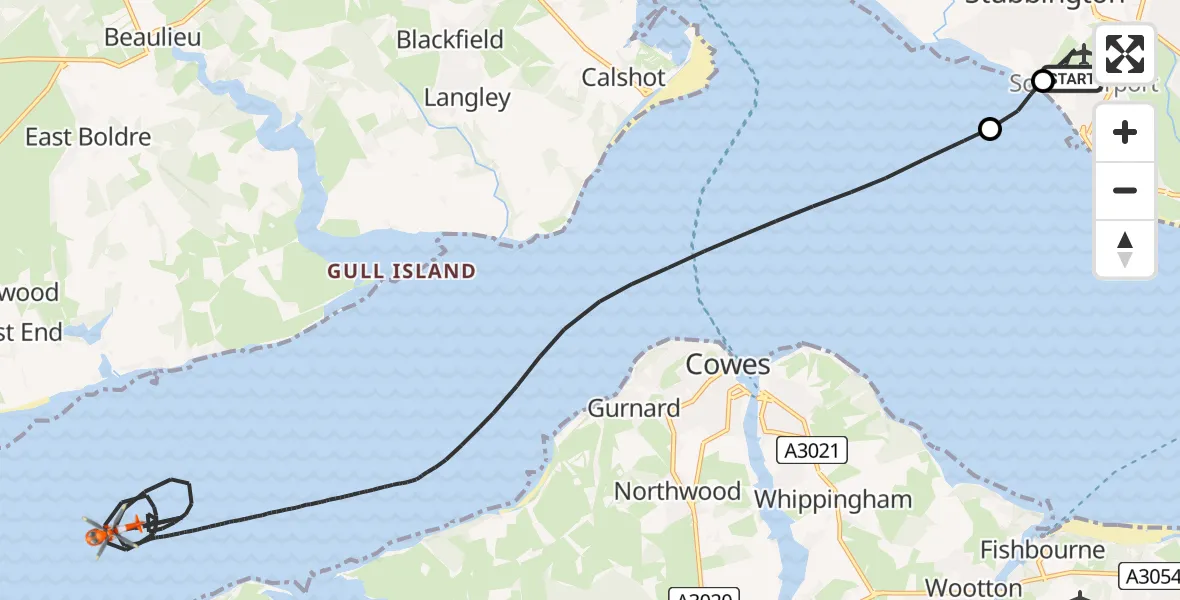 Flight route Coastguard Helicopter Solent Airport - English Channel, 30 July 2026, 18:24