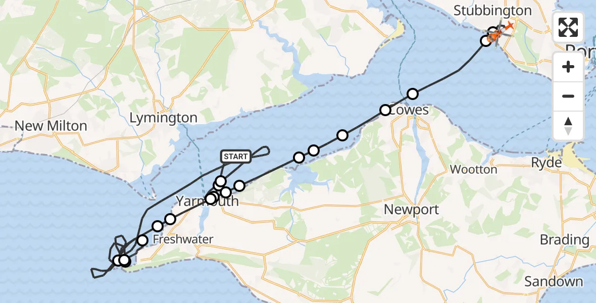 Flight route Coastguard Helicopter English Channel - Solent Airport, 30 July 2026, 19:00
