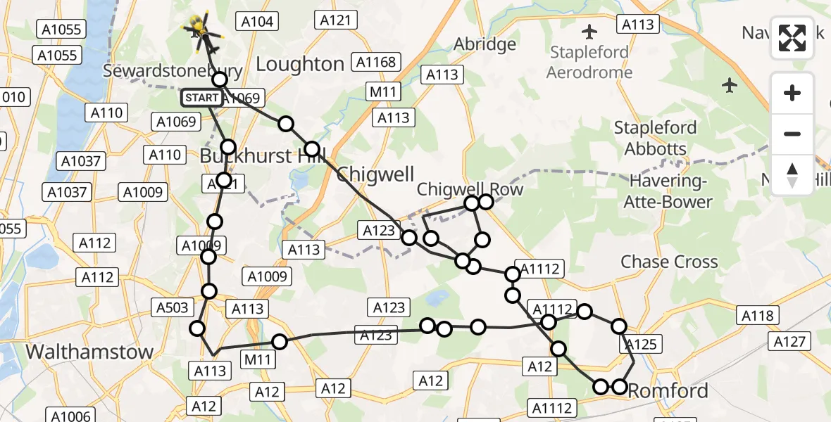 Flight route Police Helicopter Sewardstonebury - Sewardstonebury, 30 July 2026, 19:09