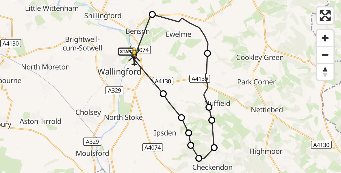 Flight route Police Helicopter Crowmarsh Gifford - Crowmarsh Gifford, 30 July 2026, 19:40