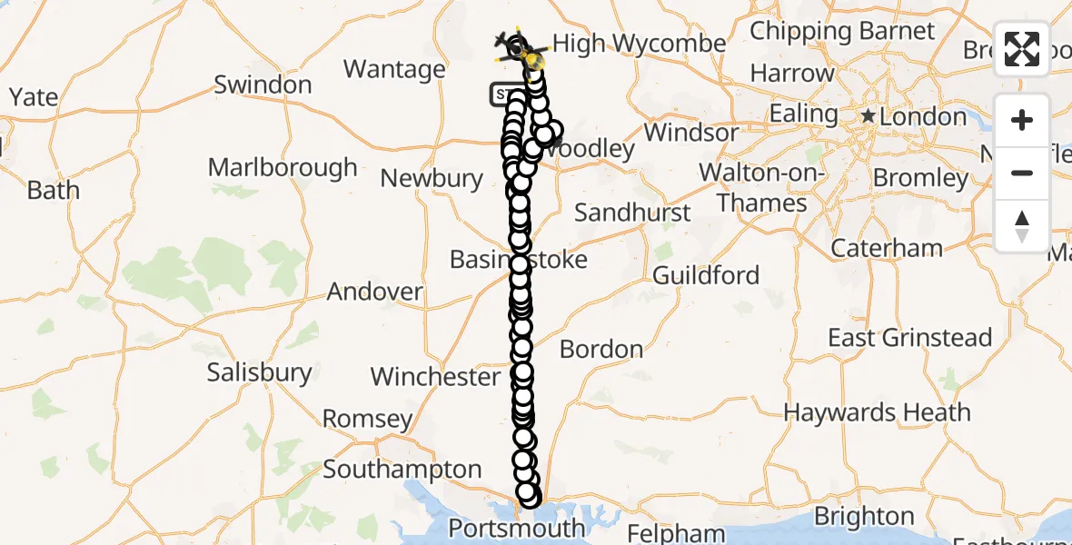 Flight route Police Helicopter Woodcote - Benson, 30 July 2026, 19:53