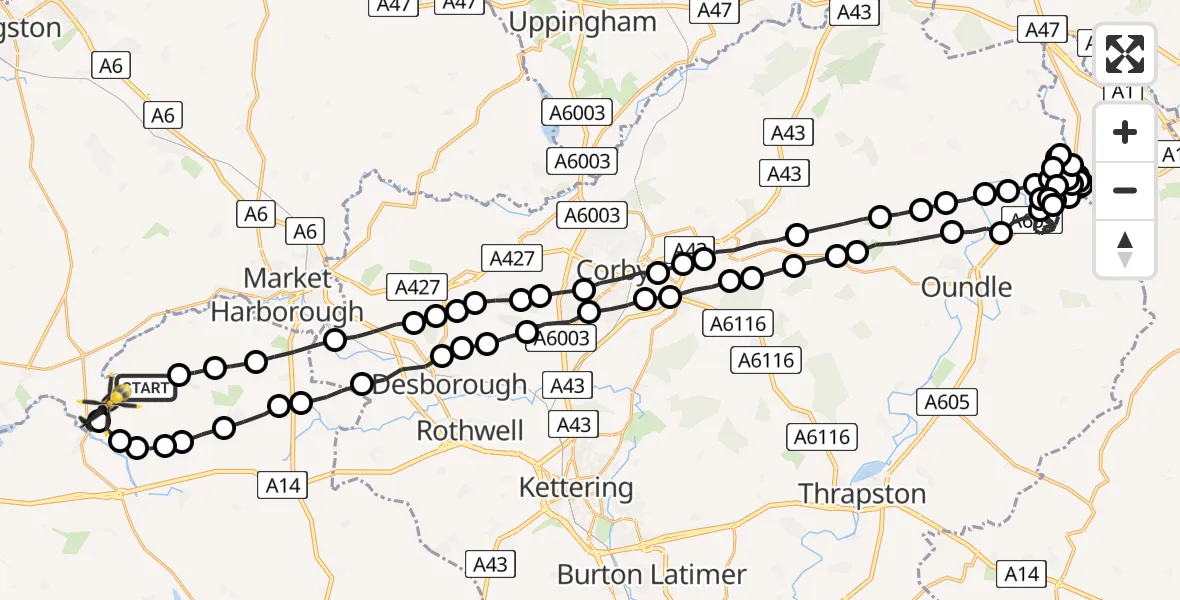 Flight route Police Helicopter Sibbertoft - Harborough, 30 July 2026, 20:12