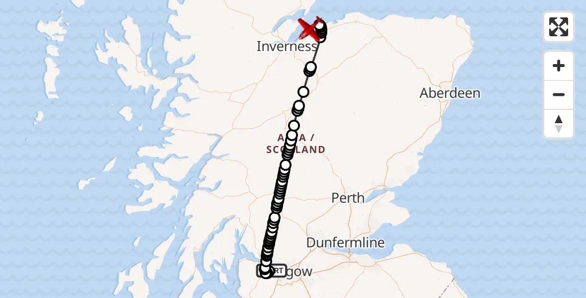Flight route Air Ambulance Aircraft Glasgow Airport - North Sea, 30 July 2026, 20:30