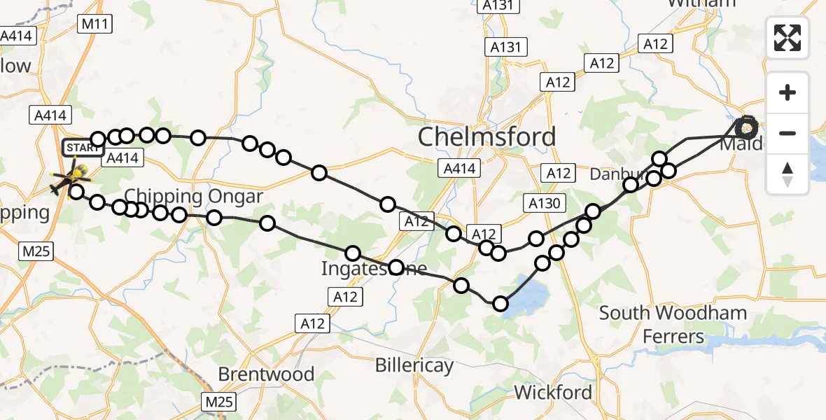 Flight route Police Helicopter North Weald Airfield - North Weald Airfield, 30 July 2026, 21:01