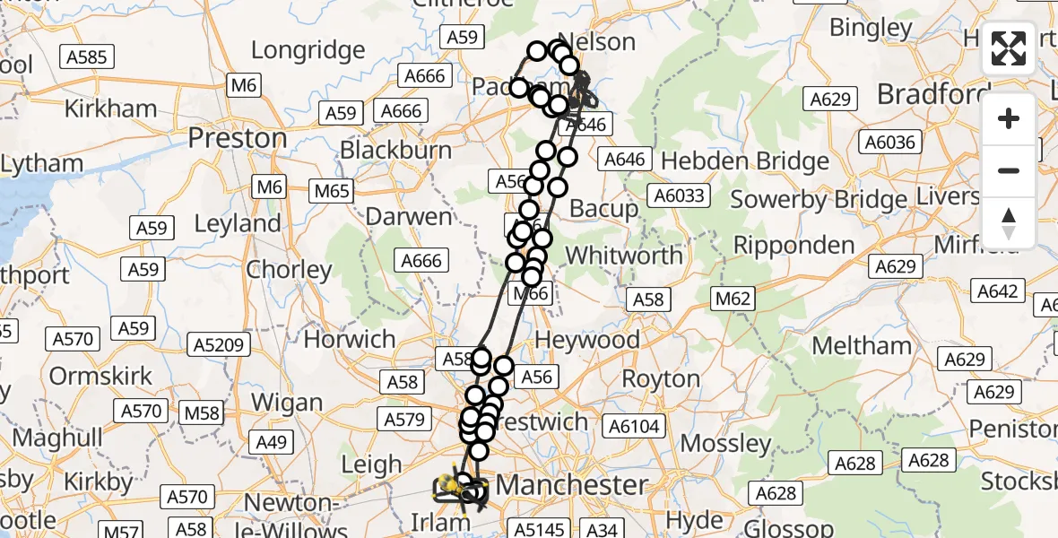 Flight route Police Helicopter Manchester Barton Aerodrome - Manchester Barton Aerodrome, 30 July 2026, 21:04