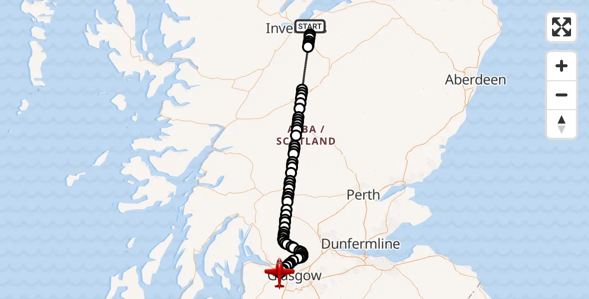 Flight route Air Ambulance Aircraft Newlands of Culloden - Glasgow Airport, 30 July 2026, 21:35