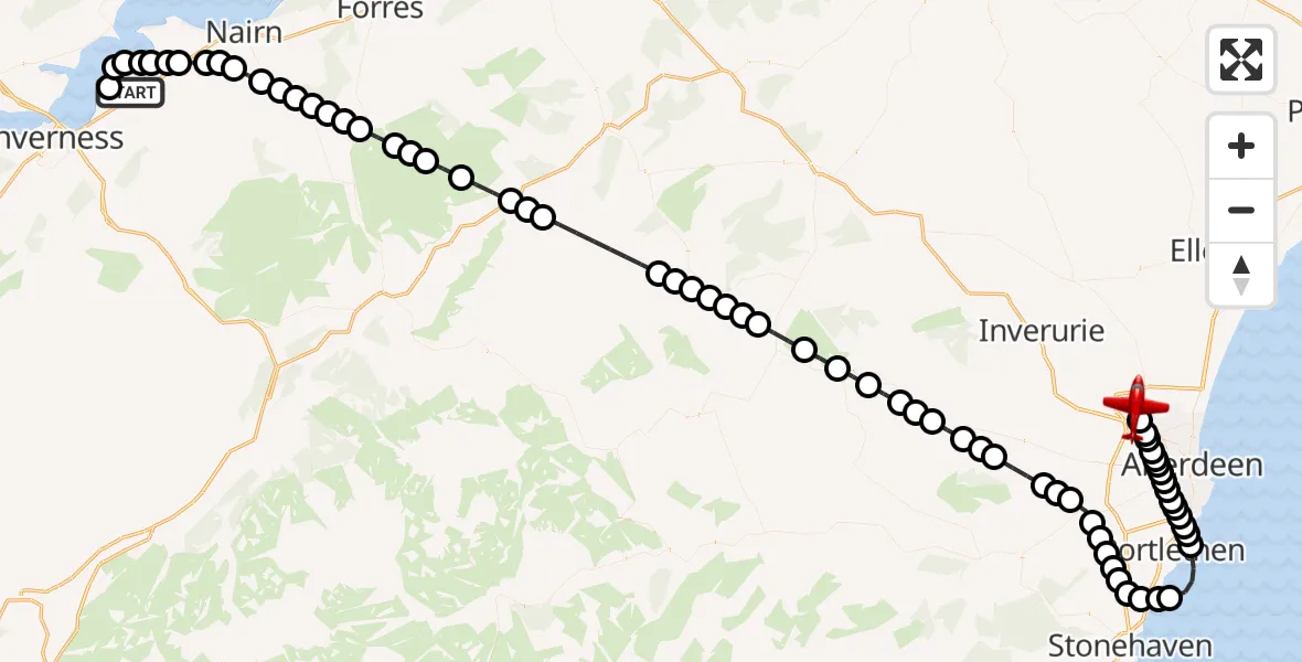 Flight route Air Ambulance Aircraft Inverness - Aberdeen International Airport, 30 July 2026, 21:38