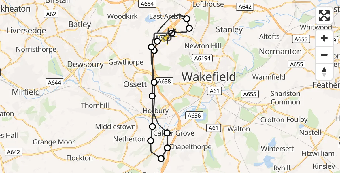 Flight route Police Helicopter East Ardsley - East Ardsley, 30 July 2026, 21:42