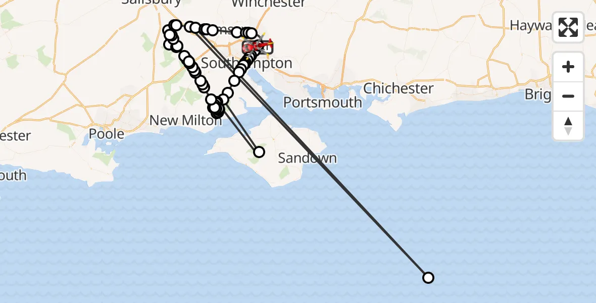 Flight route Air Ambulance Helicopter Southampton Airport - Southampton Airport, 30 July 2026, 21:44