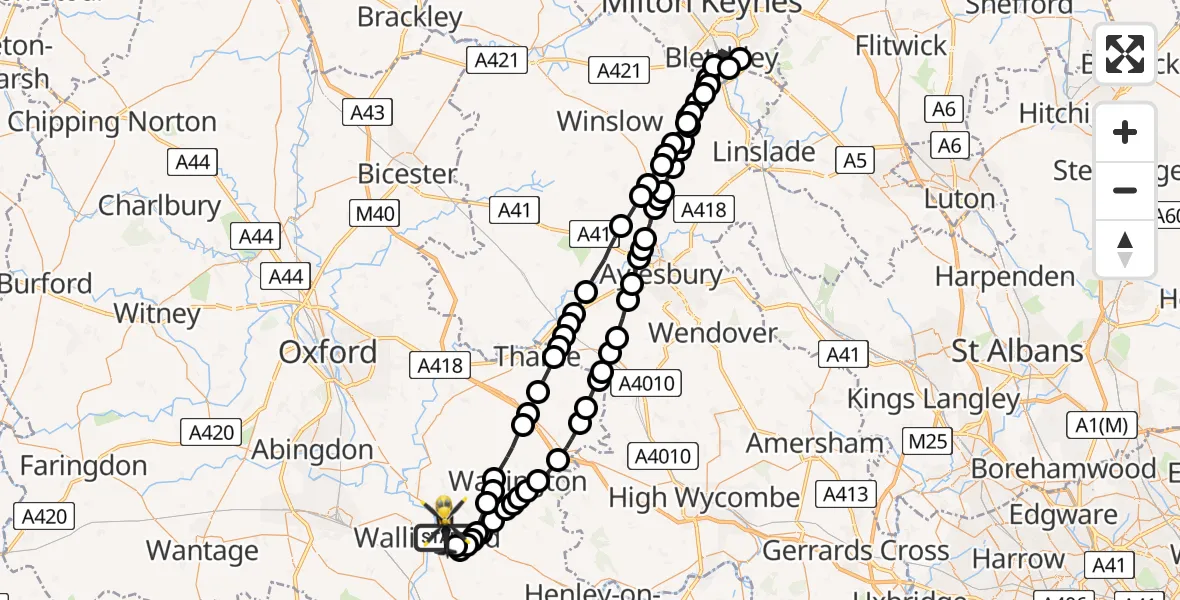 Flight route Police Helicopter Crowmarsh Gifford - Crowmarsh Gifford, 30 July 2026, 22:40