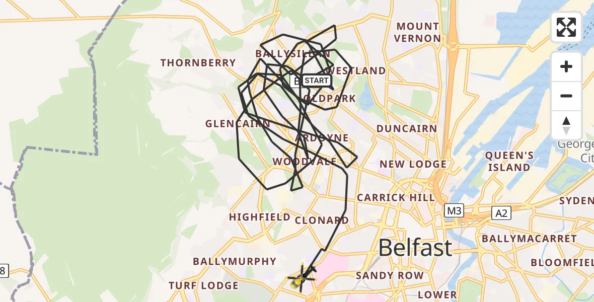 Flight route Police Helicopter Belfast City District - Belfast City District, 30 July 2026, 22:43