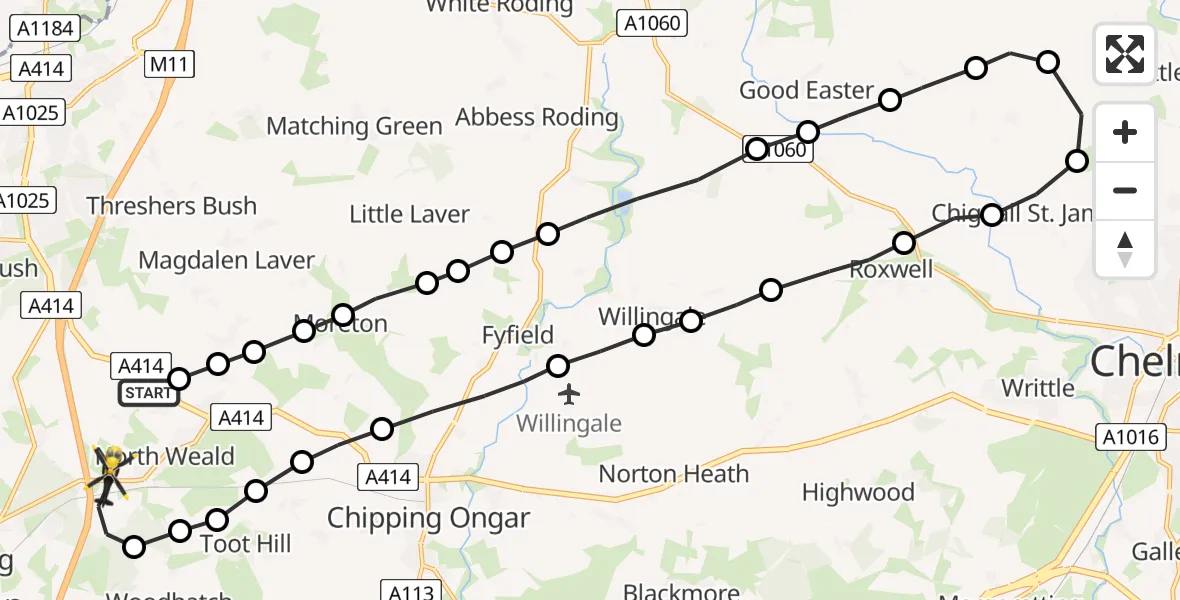Flight route Police Helicopter North Weald Airfield - North Weald Airfield, 30 July 2026, 22:59