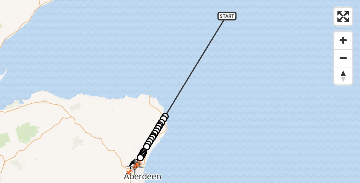 Flight route Coastguard Helicopter North Sea - Aberdeen International Airport, 30 July 2026, 23:35