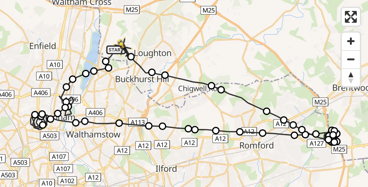 Flight route Police Helicopter Sewardstonebury - Sewardstonebury, 30 July 2026, 23:37