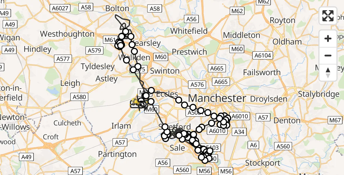 Flight route Police Helicopter Manchester Barton Aerodrome - Manchester Barton Aerodrome, 30 July 2026, 23:59
