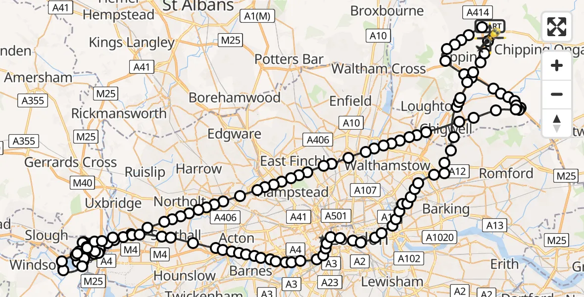 Flight route Police Helicopter North Weald Airfield - North Weald Airfield, 31 July 2026, 01:01