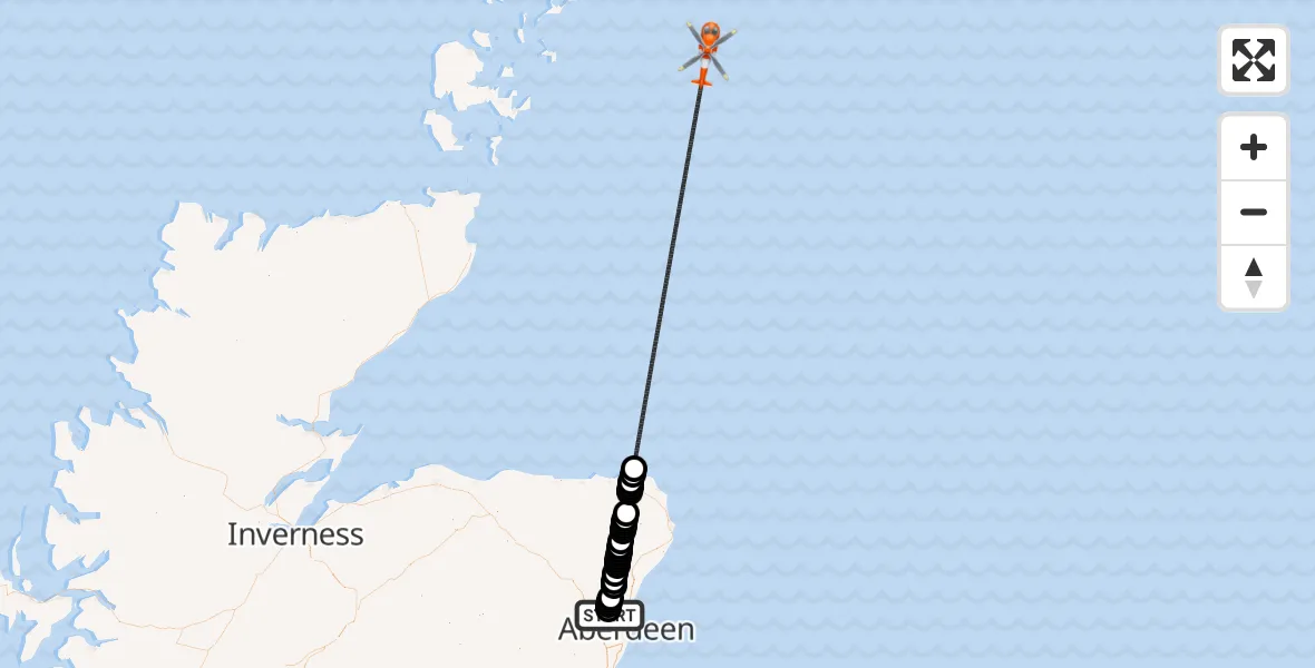 Flight route Coastguard Helicopter Aberdeen International Airport - North Sea, 31 July 2026, 01:34