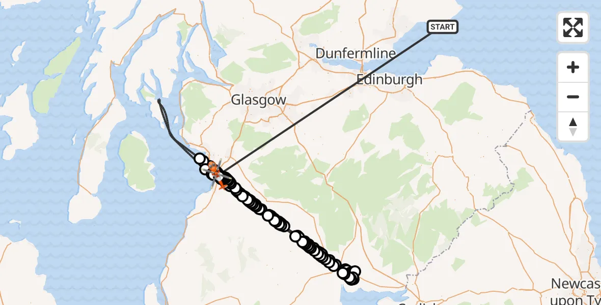 Flight route Coastguard Helicopter St Monans - Glasgow Prestwick Airport, 31 July 2026, 02:03