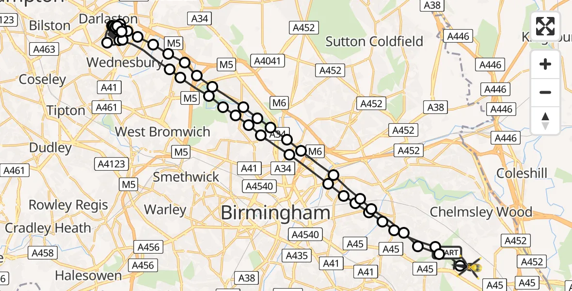 Flight route Police Helicopter Birmingham Airport - Birmingham Airport, 31 July 2026, 03:22