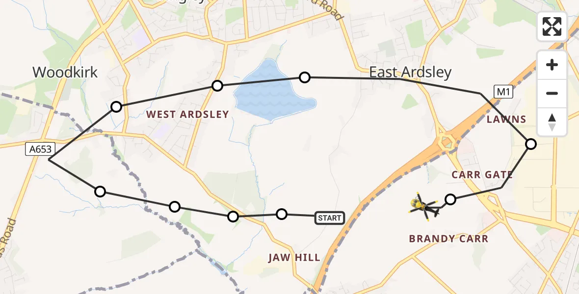 Flight route Police Helicopter East Ardsley - East Ardsley, 31 July 2026, 03:41