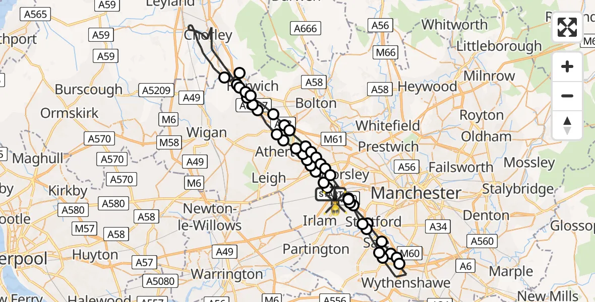 Flight route Police Helicopter Irlam - Manchester Barton Aerodrome, 31 July 2026, 03:42