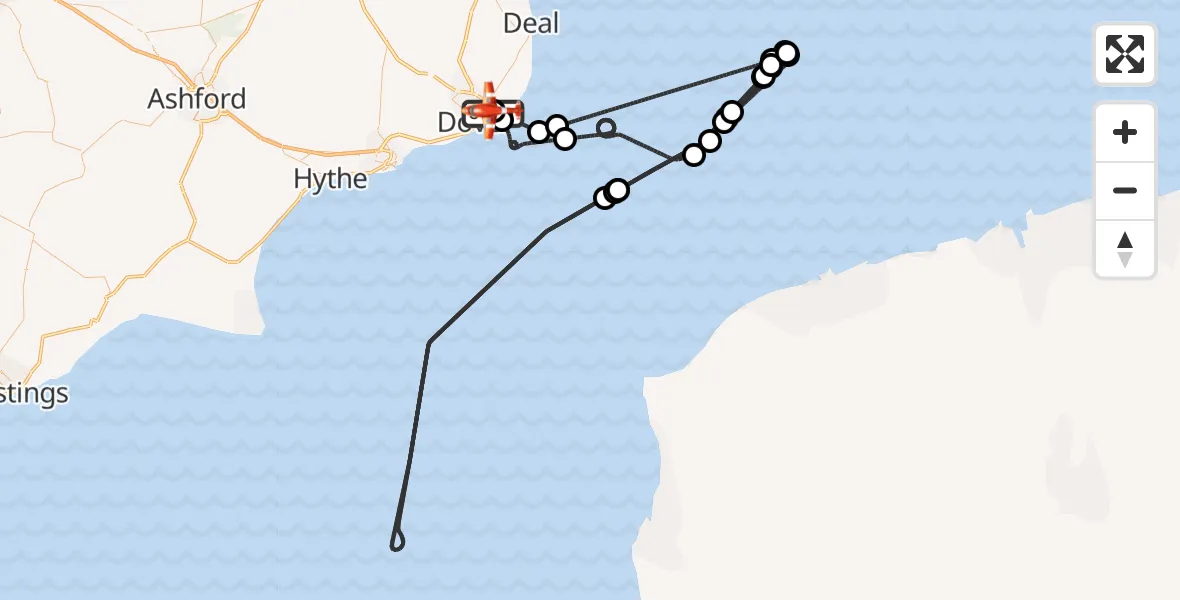 Flight route Coastguard Drone Langdon Battery Heliport - Swingate Airfield, 31 July 2026, 06:58