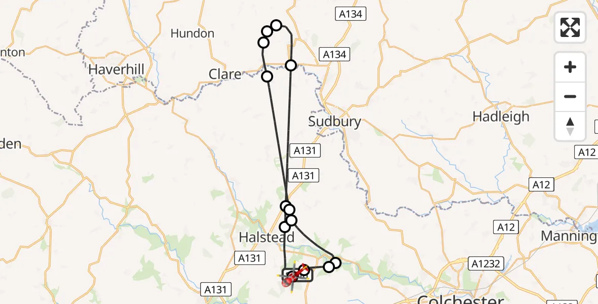 Flight route Air Ambulance Helicopter Earls Colne Airfield - Earls Colne Airfield, 31 July 2026, 07:07