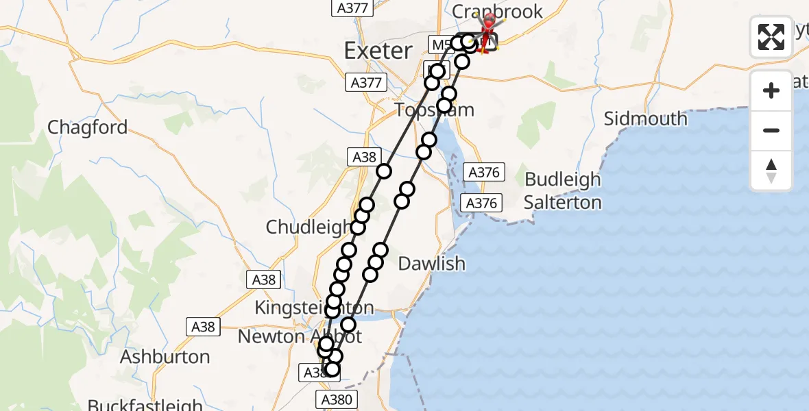 Flight route Air Ambulance Helicopter Exeter International Airport - Exeter International Airport, 31 July 2026, 07:19