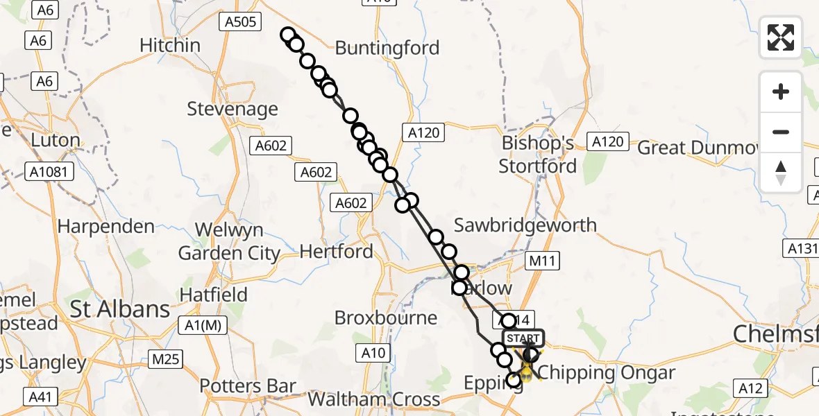 Flight route Police Helicopter North Weald Bassett - North Weald Airfield, 31 July 2026, 07:19