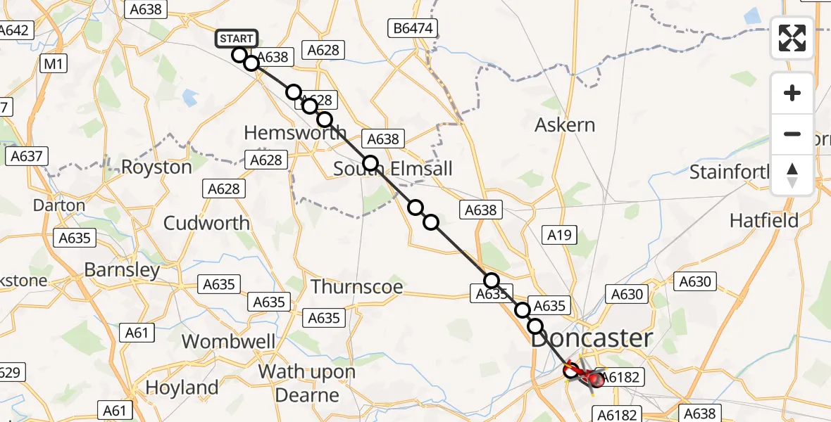 Flight route Air Ambulance Helicopter YAA Nostell Helicopter Port - Hexthorpe, 31 July 2026, 07:25