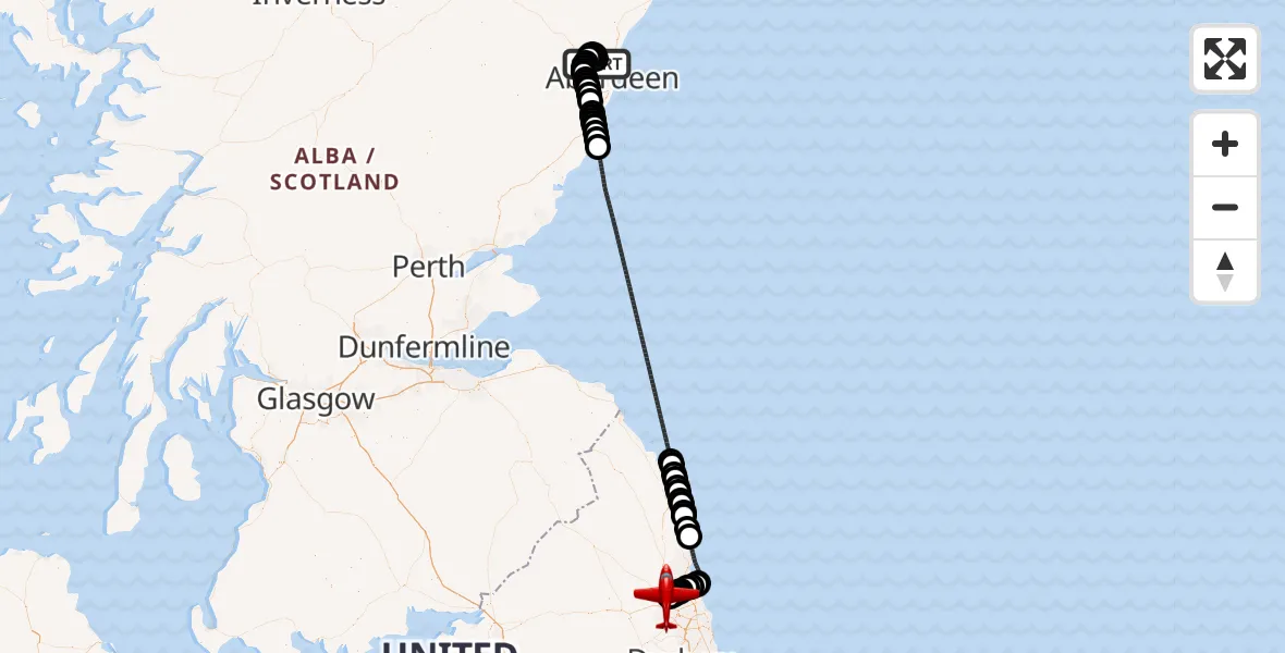 Flight route Air Ambulance Aircraft Aberdeen International Airport - Newcastle International Airport, 31 July 2026, 07:59