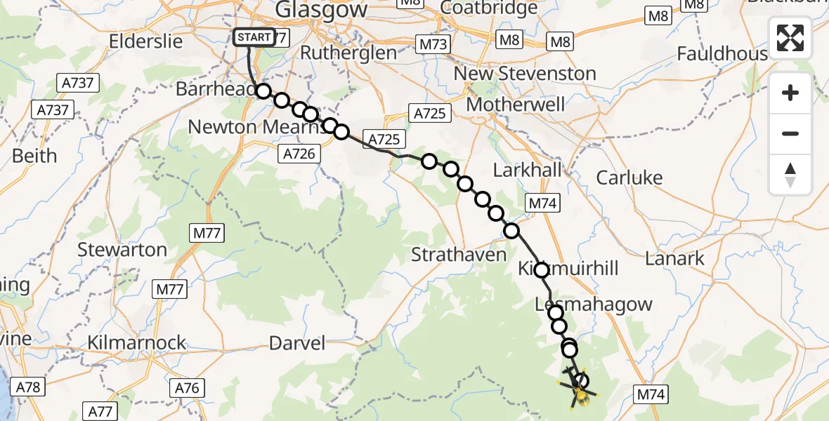 Flight route Police Helicopter Glasgow - Coalburn, 31 July 2026, 08:04
