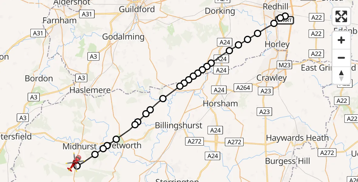 Flight route Air Ambulance Helicopter Redhill Aerodrome - Cocking, 31 July 2026, 08:13