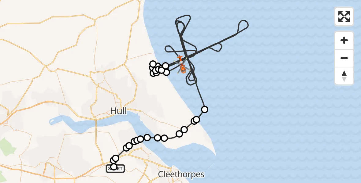 Flight route Coastguard Helicopter Humberside Airport - North Sea, 31 July 2026, 08:35