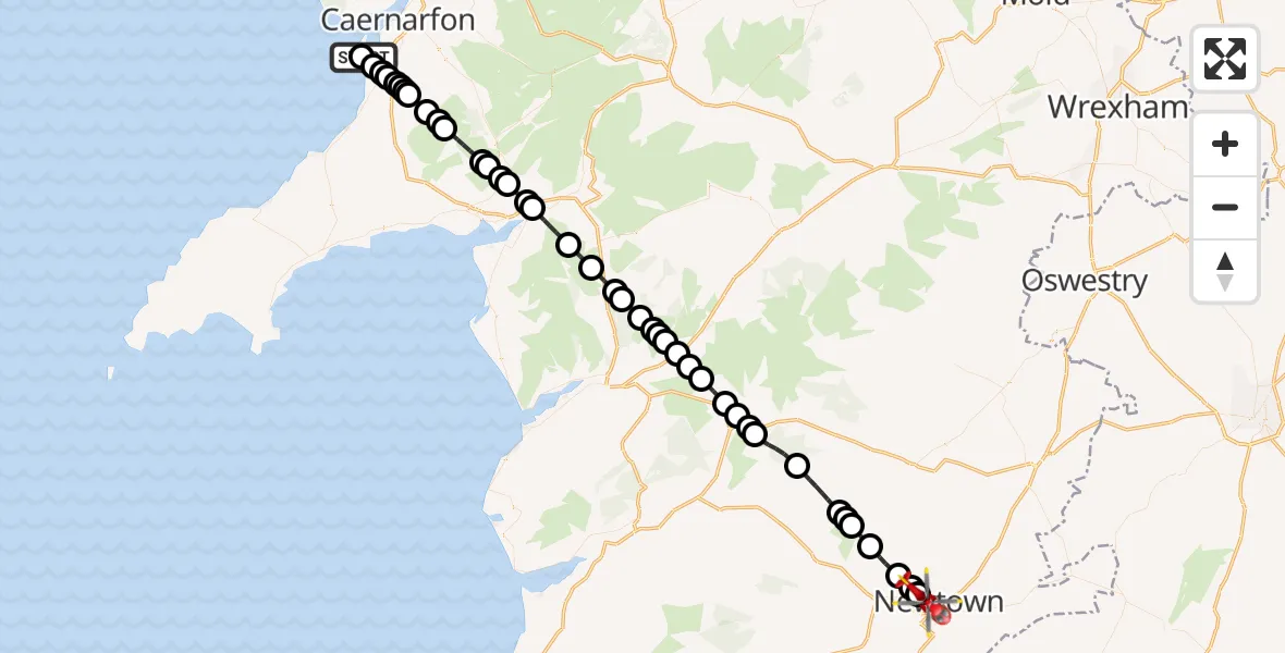Flight route Air Ambulance Helicopter Caernarfon Airport - Milford, 31 July 2026, 08:37