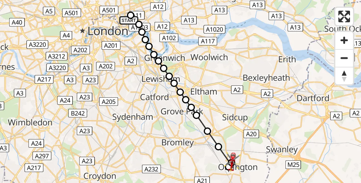 Flight route Air Ambulance Helicopter Royal London Hospital - Poverest, 31 July 2026, 09:06