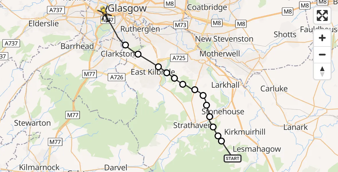 Flight route Police Helicopter Lesmahagow - Glasgow, 31 July 2026, 09:47