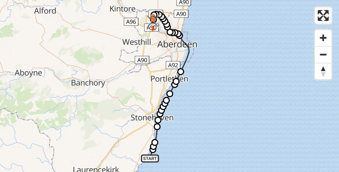 Flight route Coastguard Helicopter North Sea - Aberdeen International Airport, 31 July 2026, 10:04