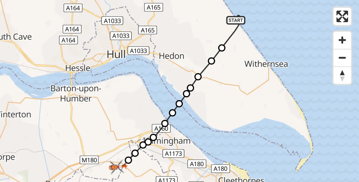 Flight route Coastguard Helicopter Roos - Great Limber CP, 31 July 2026, 10:18