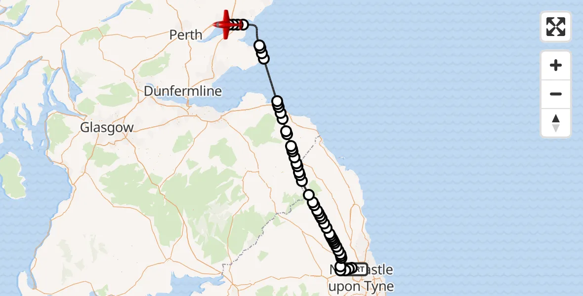 Flight route Air Ambulance Aircraft Newcastle International Airport - Dundee, 31 July 2026, 11:25