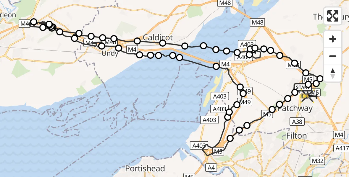 Flight route Police Helicopter Almondsbury Helicopter Base - Bristol, 31 July 2026, 11:25